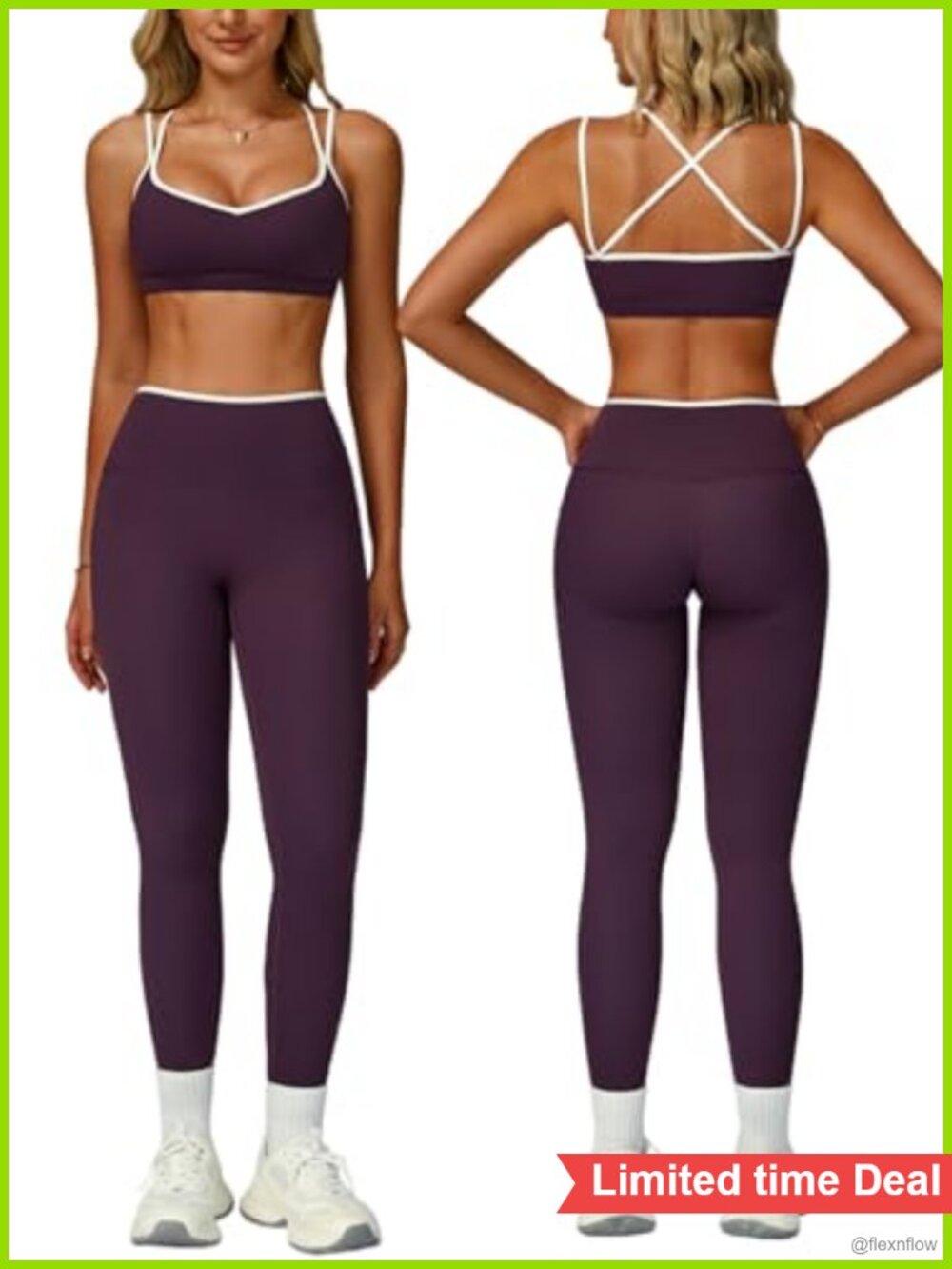Two Piece Workout Set Strappy Sports Bra High Waist Leggings Yoga Gym